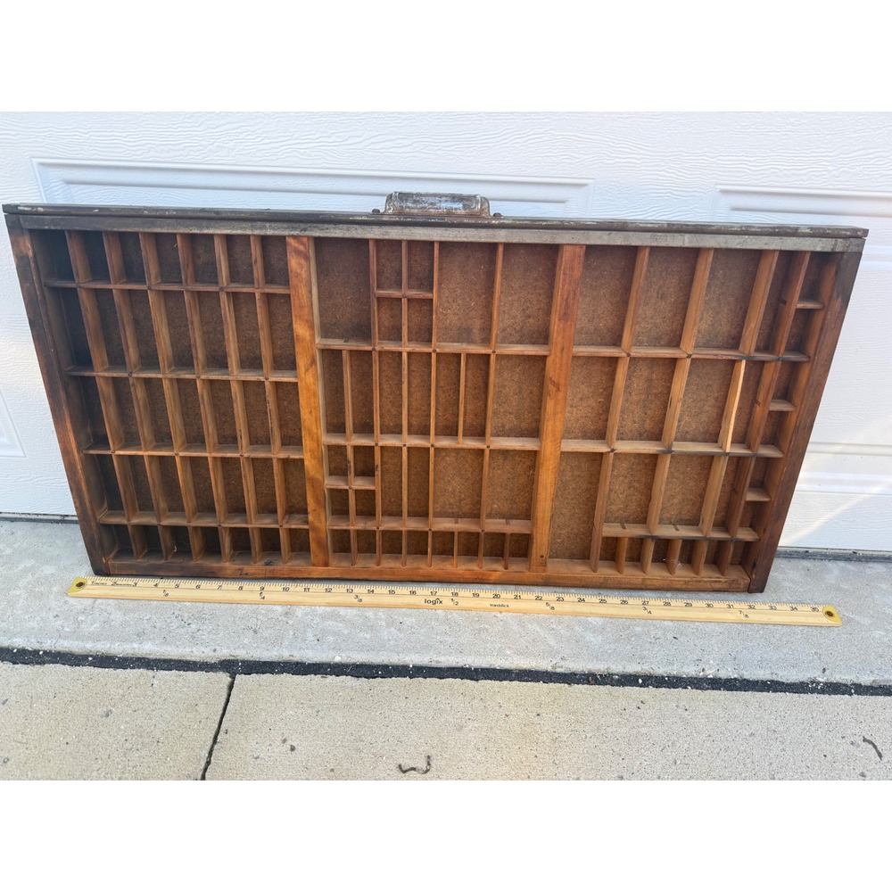 Vintage Wooden Printer Drawer Shadow Box Letterpress Tray Wall Decor 32x16